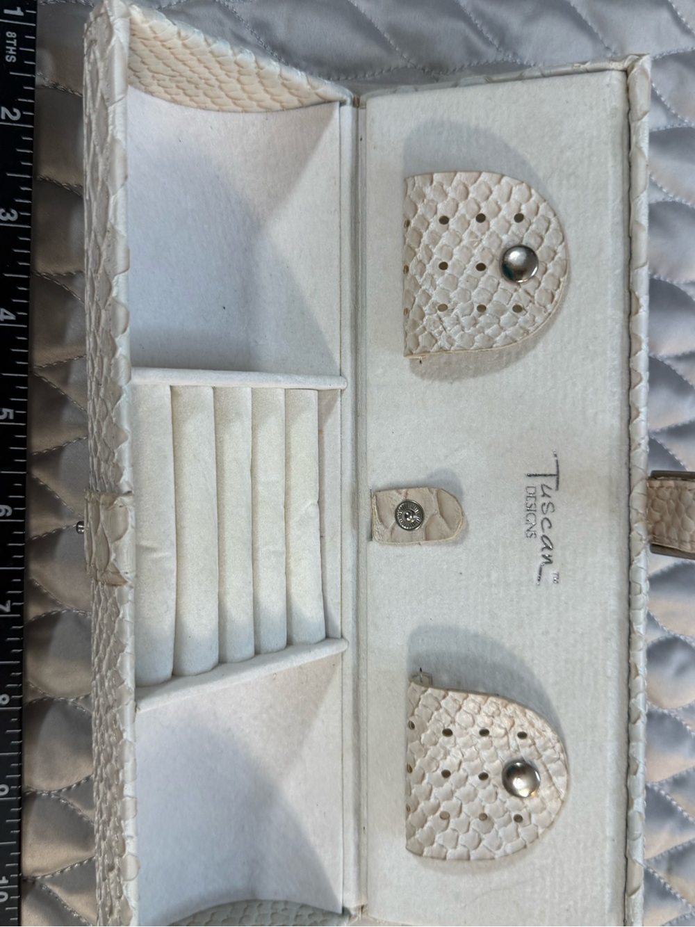 Cream Snakeskin textured Jewelry case with Silver Buckle - Picture 2 of 12